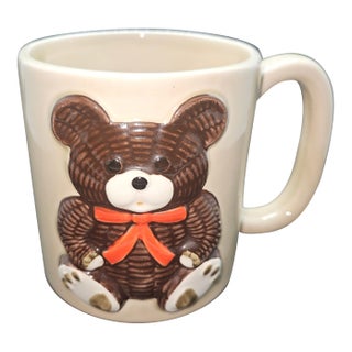 Otagiri Omc Japan 1979 Basket Weaved Brown Bear Hand Painted Ceramic Mug For Sale