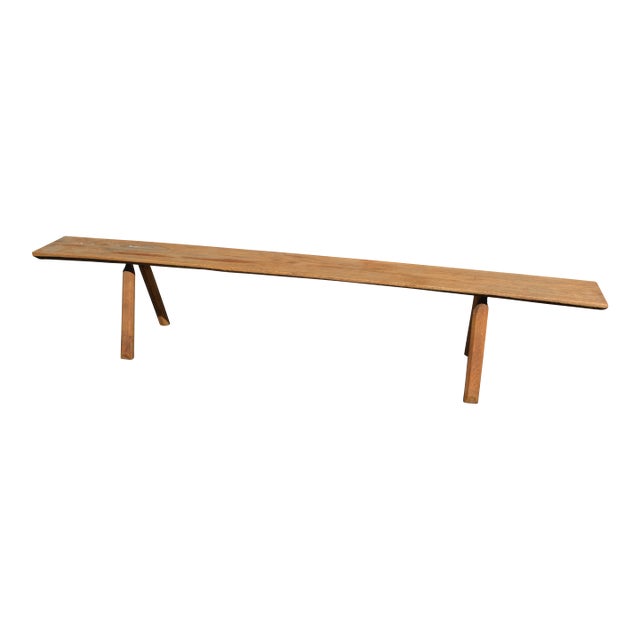 Handcrafted 96" Long Wooden Backless Bench Seat W/ Log Style Legs For Sale