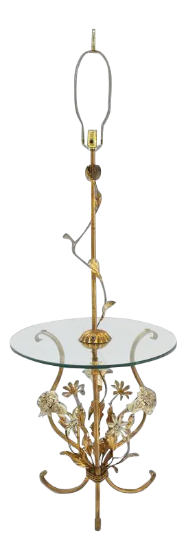 Early 20th Century Decorative Gilt Metal Floor Side Table Lamp