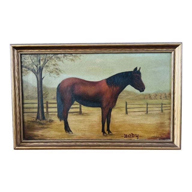 19th Century, American School Folk Art "Baby" Horse O/C - Signed For Sale