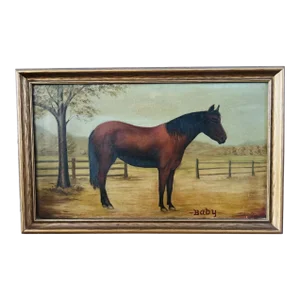 19th Century, American School Folk Art "Baby" Horse O/C - Signed