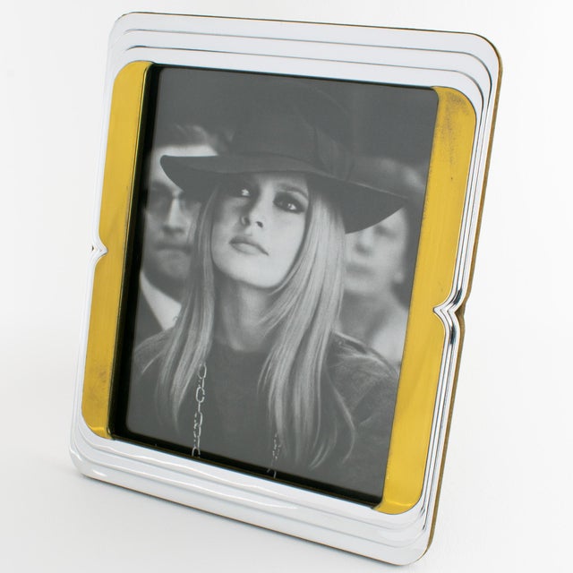 Mid-Century Modern Noel BC Chrome and Brass Picture Frame, Italy circa 1970 For Sale - Image 3 of 9