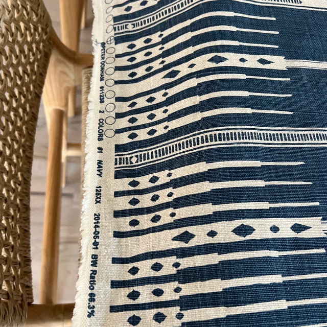 2020s Peter Dunham Tangiers Indigo on Natural Heavy Weight Linen Fabric- 2 + Yards For Sale - Image 5 of 7