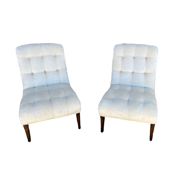 Custom Upholstered High End Tufted Accent Chairs a Pair Chairish