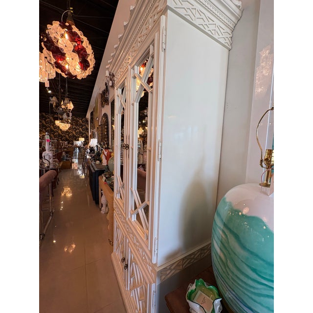 Vintage Fret Fretwork Chippendale Mirrored Bells Pagoda Cabinet Armoire Bar For Sale - Image 12 of 12