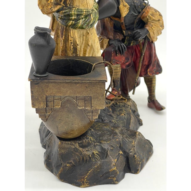 Austrian Cold Painted Bronze Bedouin Maiden & Attendant at Well, Franz Bergman For Sale - Image 12 of 12