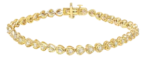 10K Yellow Gold Plated .925 Sterling Silver 1.0 Cttw Miracle Set Diamond Heart-Link 7" Tennis Bracelet (I-J Color, I2-I3 Clarity)