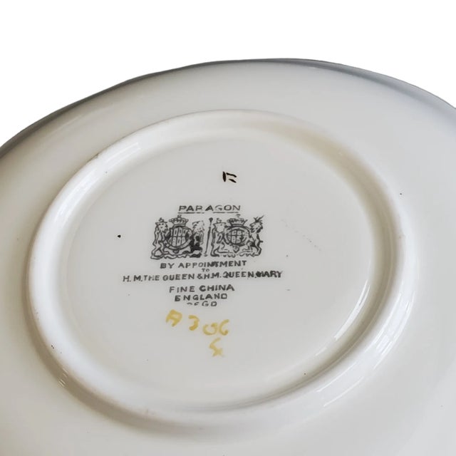 1940's Paragon by Appointment Teacup Saucer Royal Family Commissioned h.m. The Queen & h.m. Queen Mary Double Warrants White Gardenia Pattern For Sale - Image 11 of 11