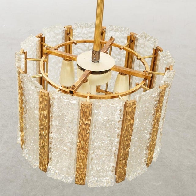 Hollywood Regency Ceiling Lamp in Brass and Molded Glass by Carl Fagerlund for Orrefors, Sweden, 1960s For Sale - Image 3 of 5