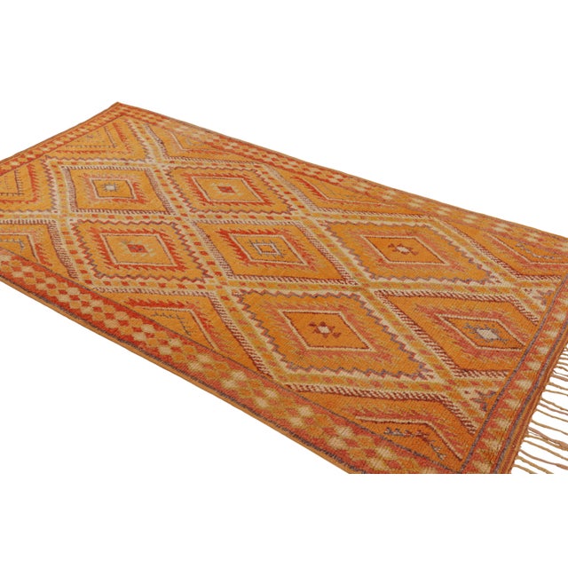 Rug & Kilim 1950s Mid-Century Berber Rug Gold Diamond Pattern Moroccan Rug For Sale - Image 4 of 8