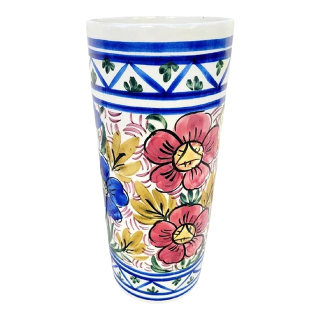 Vintage Ceramic Floral Colorful Umbrella Holder Stand For Sale