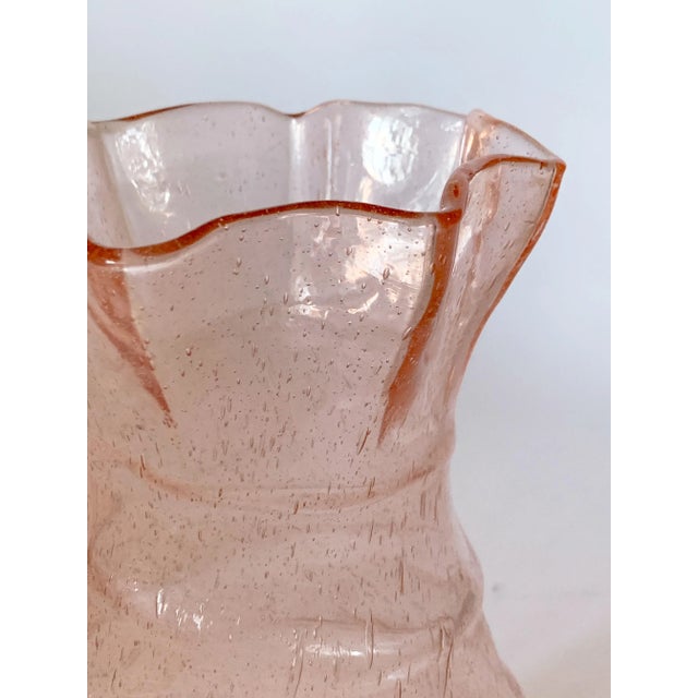 Murano Vintage Blush Pink Murano Bubble Ruffle Edge Hand Blown Glass Swirl Vase For Sale - Image 4 of 11