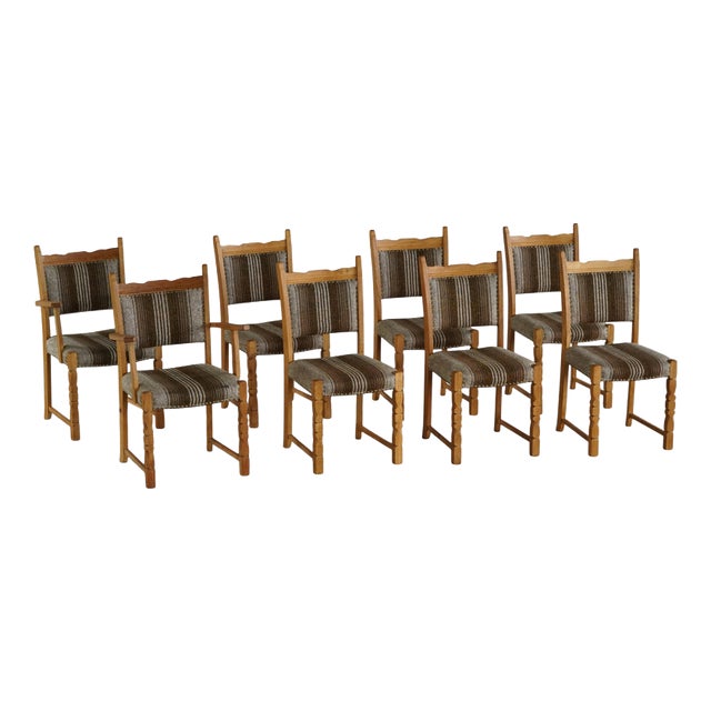Mid-Century Modern Danish Dining Chairs in Oak and Wool, 1960s, Set of 8 For Sale