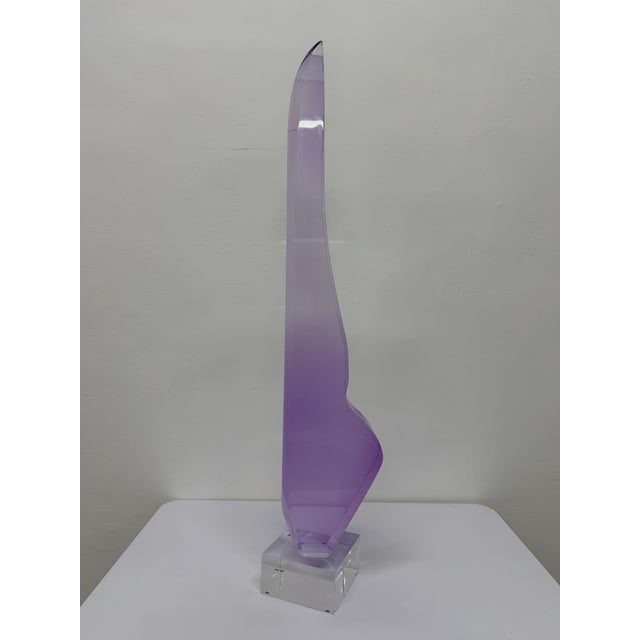 Abstract acrylic sculpture with three shades or purple by Van Teal circa 1980s. Signed.