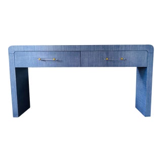 Thibaut Grasscloth 2 Drawer Waterfall Console Table For Sale