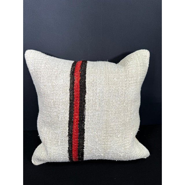 Turkish Hemp Pillow Cushion Natural Beige Black Cushion Cover 20x20 For Sale - Image 4 of 4