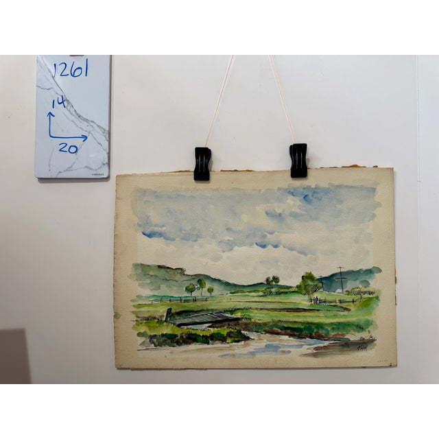 Henry Emil Salloch Original Watercolor on Paper Country Pasture, 1944. For Sale In Atlanta - Image 6 of 6