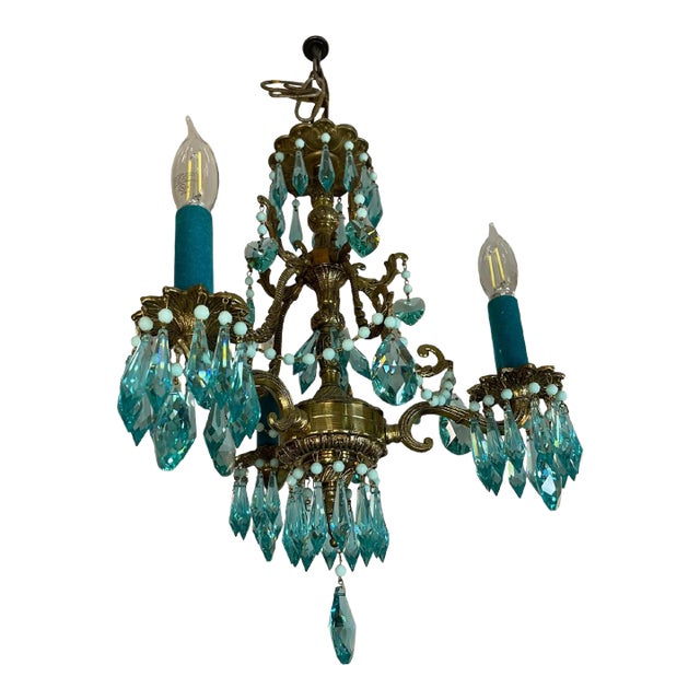 Turquoise Petite Spanish Frame Chandelier by Karen Curtis For Sale