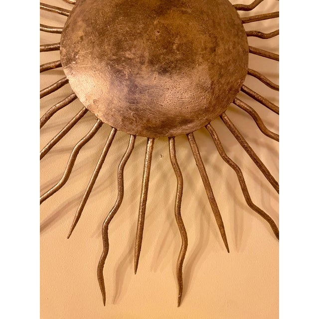 Spanish Solar Crown Sunburst Wall Light in Gilt Metal, 1950s For Sale - Image 6 of 10