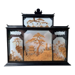 Large Mid‑20th C Chinese Cork Carving Diorama – Pagodas, Bridges & Landscape Scene For Sale