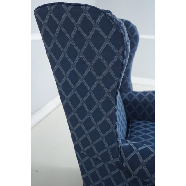 Broyhill Roll Arm Blue Upholstered Wing Chair For Sale - Image 11 of 18