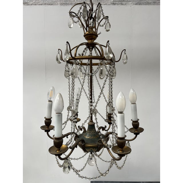 Louis XVI Glass Chandelier with Pearl Garland and Painted Sheet Metal For Sale - Image 11 of 18