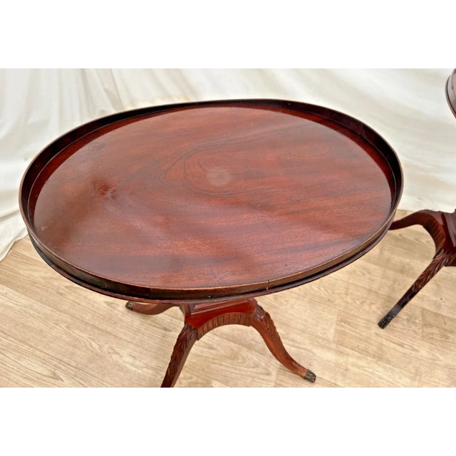 Vintage Mersman Accent Oval Side Tables, Lyre Harp Base, Mahogany Set of Two For Sale - Image 9 of 18