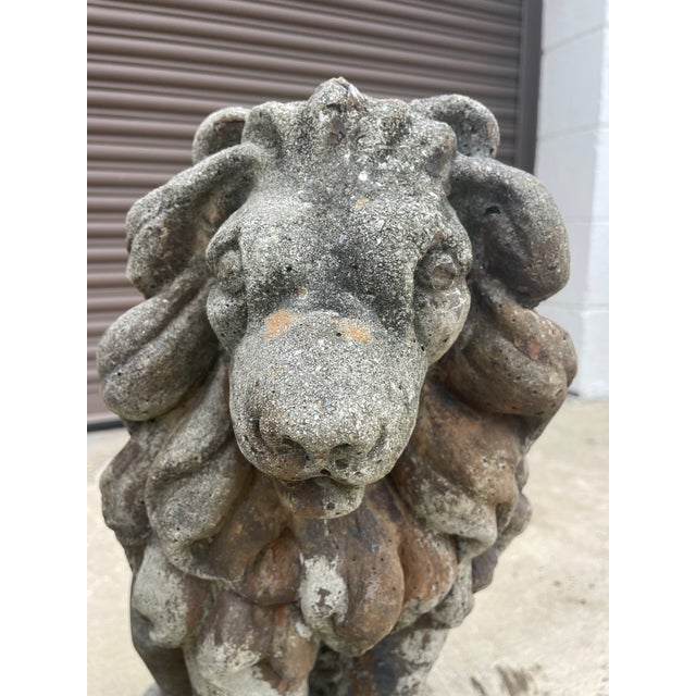 Sculpture Materials Pair of 19th-Century Lion Sculptures - The Plantation Guardians: For Sale - Image 7 of 9
