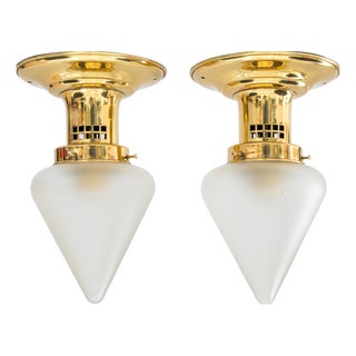Ceiling Lamps with Glass Shades, Vienna, 1920s, Set of 2 For Sale