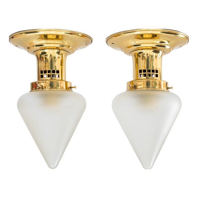 Ceiling Lamps with Glass Shades, Vienna, 1920s, Set of 2 For Sale