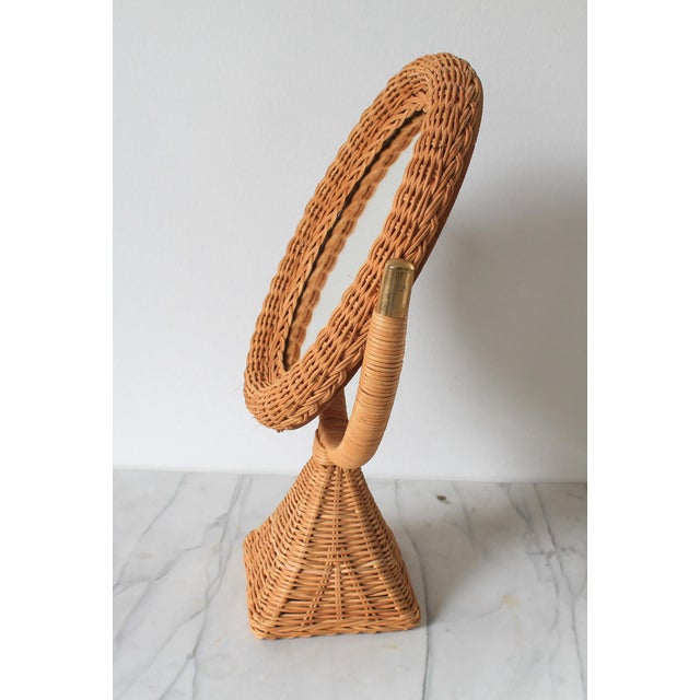 Vintage Wicker Rattan Oval Vanity Mirror For Sale - Image 4 of 9