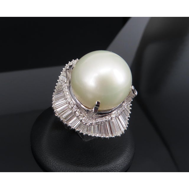 Late 20th Century Rare 18mm South Seas Pearl & 3.63ct Diamond Platinum Ring, 32gr Size 5.75 For Sale In New York - Image 6 of 18