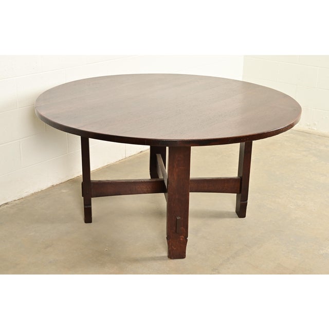 Stickley Early Gustav Stickley Antique Mission Oak Arts & Crafts Round Dining Table, Circa 1901 For Sale - Image 4 of 9