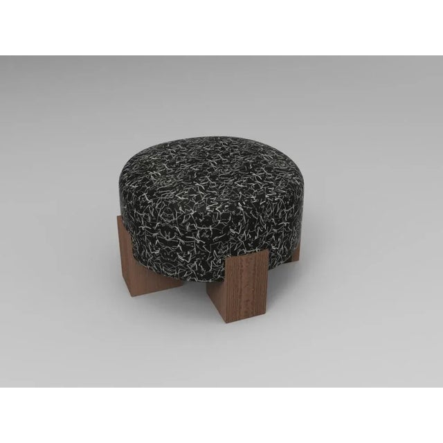 Contemporary Cassette Pouf in Kirkby Design Scribble Noir Fabric and Smoked Oak by Alter Ego for Collector For Sale - Image 3 of 5