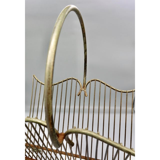 Metal Vintage Mid-Century Brass-Tone Wire Magazine Rack For Sale - Image 7 of 9
