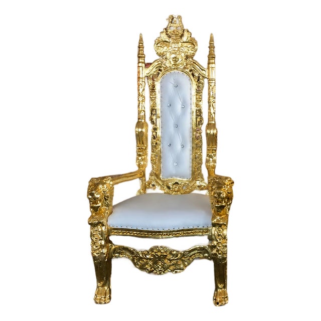 Luxurious Gold Lion Throne Chair – Regal Hand-Carved Statement Piece For Sale