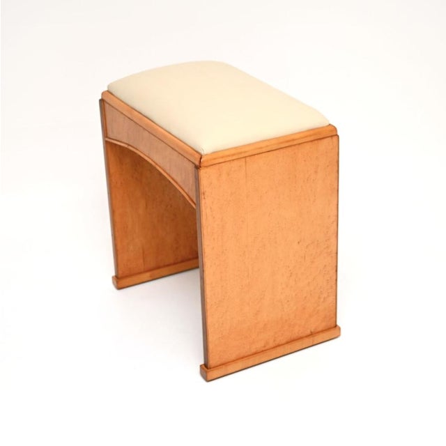Art Deco Birds Eye Maple and Leather Stool, 1930 For Sale - Image 4 of 8