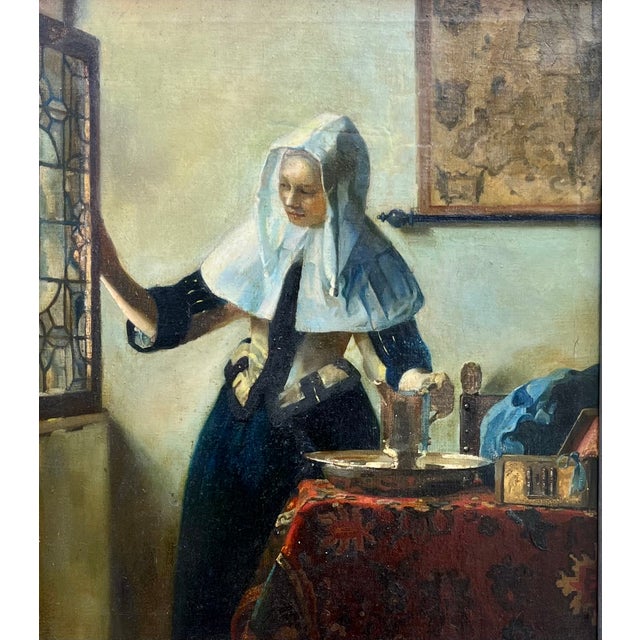 18th/19th Century Dutch Painting in Oil on Canvas after Johannes Vermeer Antique painting after the famous motif, “Young...