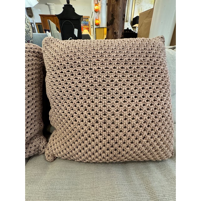Feather & Down Chunky Knit Mocha Throw Pillows, Pair For Sale - Image 4 of 12