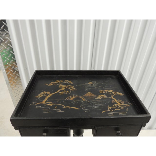 Vintage Black Lacquered Top Chinoiserie Style Tray Table For Sale In Tampa - Image 6 of 14