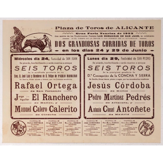 1950's Spanish Bullfighting Poster, Plaza De Toro, Valencia (Set of 2) For Sale - Image 4 of 7