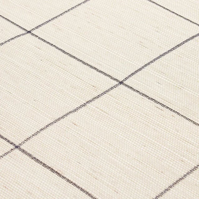 Traditional Schumacher Windowpane Embroidered Sisal Wallpaper in Charcoal For Sale - Image 3 of 4