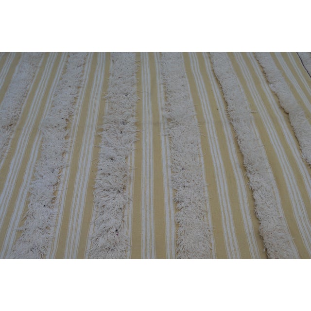 Mid 20th Century Moroccan Berber Blanket W/ Striped Fringes For Sale - Image 5 of 7