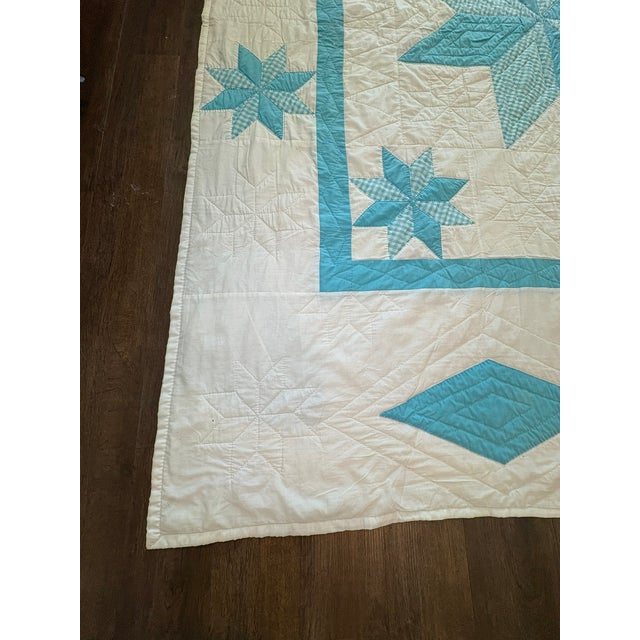 Ralph Lauren Vintage Handmade Quilted Turquoise and White Lone Star Quilt For Sale - Image 4 of 15