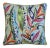Custom-tailored pillow in designer Enrique "Carnival Leaf" linen blend printed fabric depicting beautiful, colorful,...