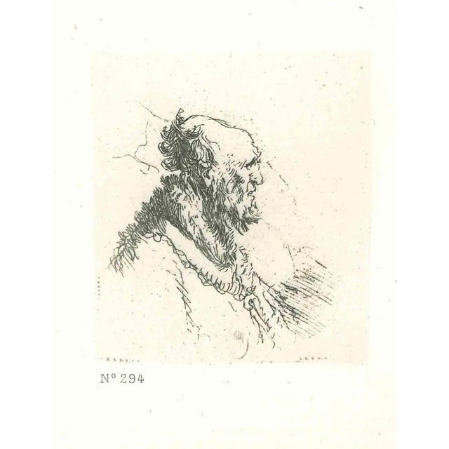 After Rembrandt, Bald Man with a Short Beard, Etching, 19th Century For Sale