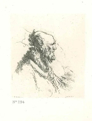 After Rembrandt, Bald Man with a Short Beard, Etching, 19th Century