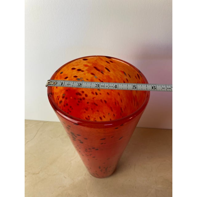 Henry Dean Mouth-Blown Red & Black Speckled Glass Vase, Signed For Sale - Image 9 of 10