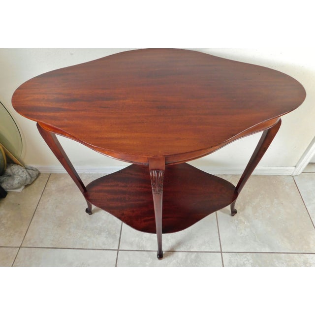 Large Antique Early 1900s Queen Anne Flame Mahogany Wood Accent Center Table For Sale - Image 4 of 12
