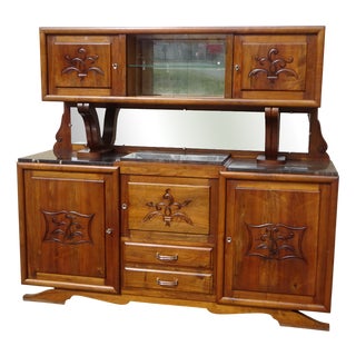 Large Mid-Century Walnut and Black Marble Sideboard For Sale